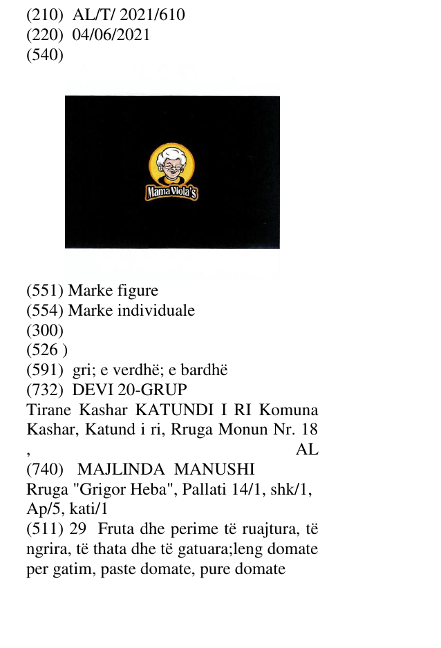 Zëri i markës Mama Viola's në buletin
