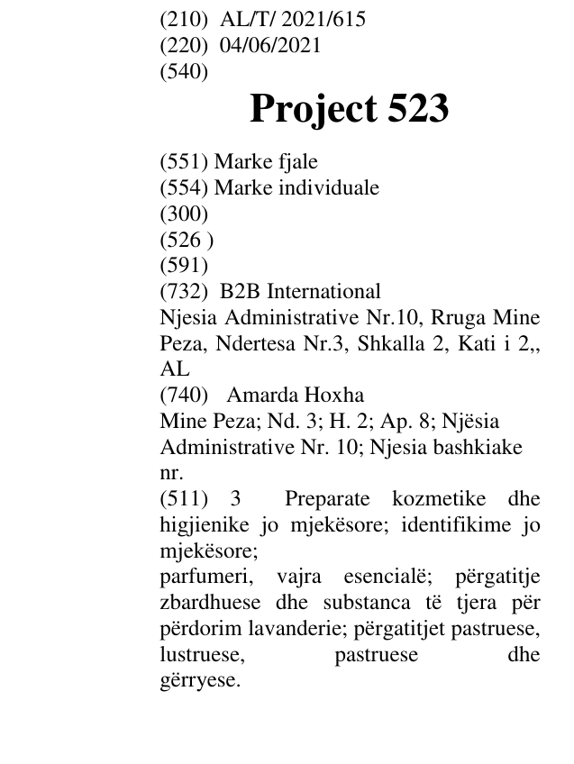 Zëri i markës Project 523 në buletin