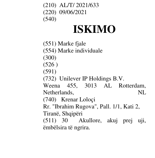 Zëri i markës ISKIMO në buletin