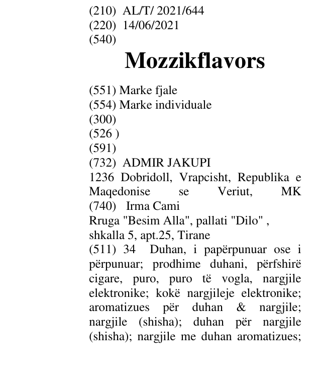 Zëri i markës Mozzikflavors në buletin