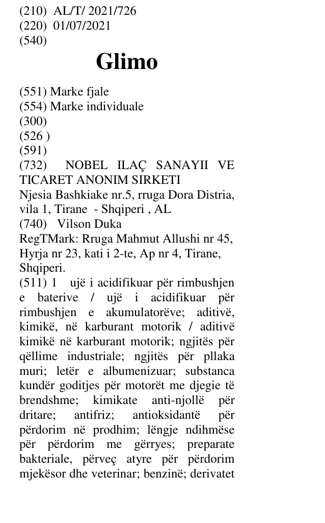 Zëri i markës Glimo në buletin