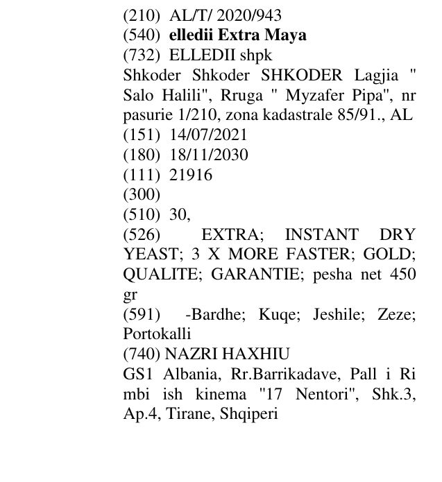 Zëri i markës elledii Extra Maya në buletin