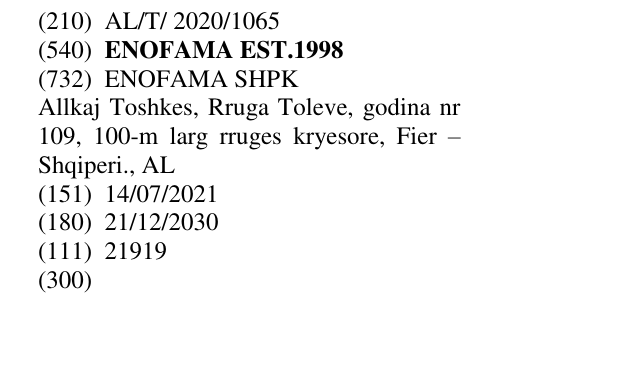 Zëri i markës ENOFAMA EST.1998 në buletin