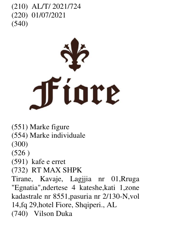 Zëri i markës Fiore në buletin