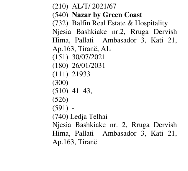 Zëri i markës Nazar by Green Coast në buletin