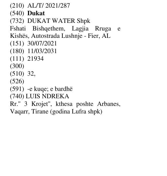 Zëri i markës Dukat në buletin