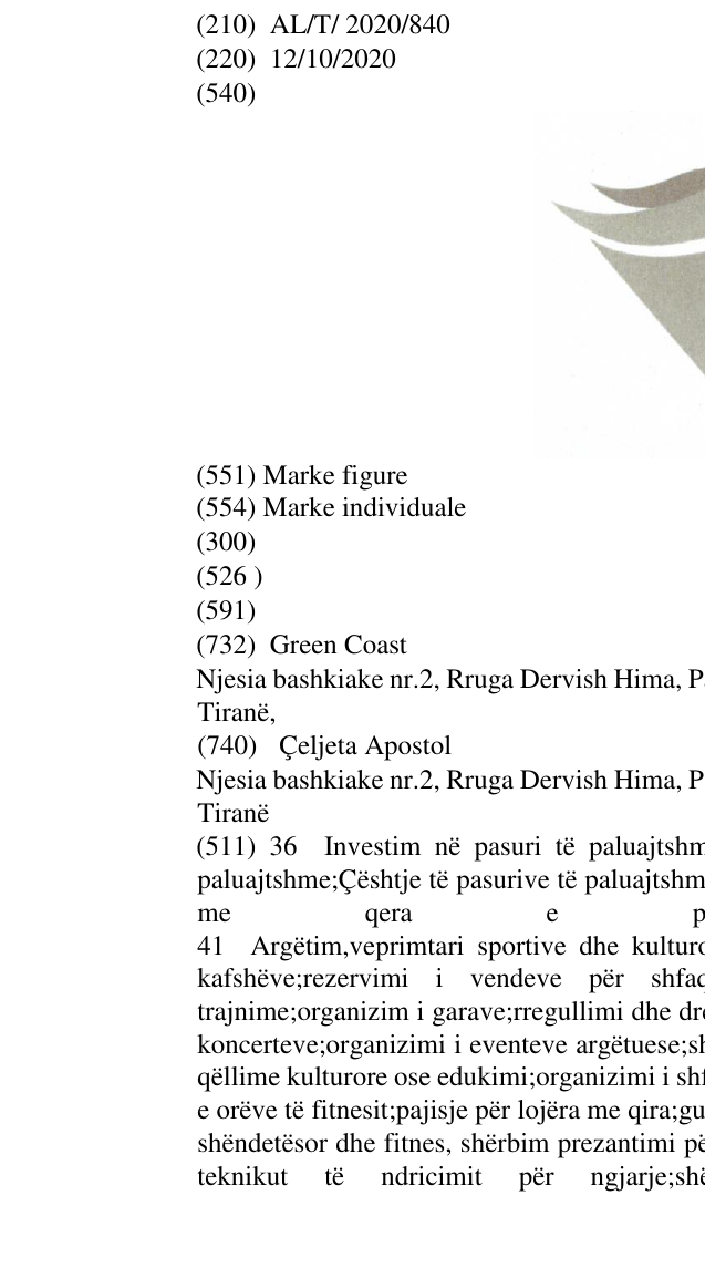 Zëri i markës AL/T/2020/840 në buletin