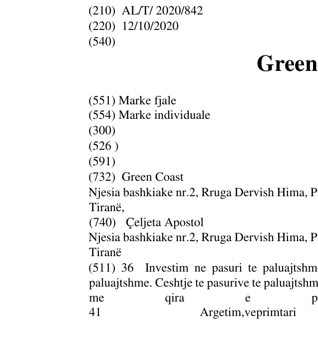 Zëri i markës Green Coast në buletin