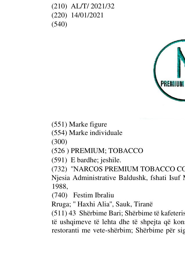 Zëri i markës PREMIUM; TOBACCO në buletin
