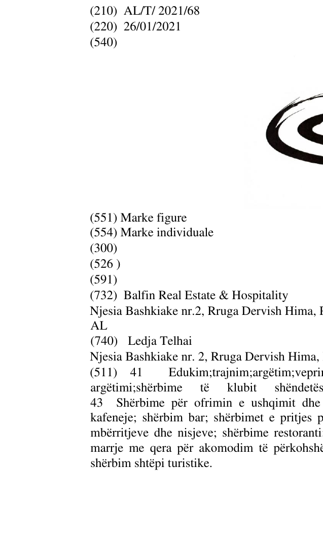 Zëri i markës AL/T/2021/68 në buletin