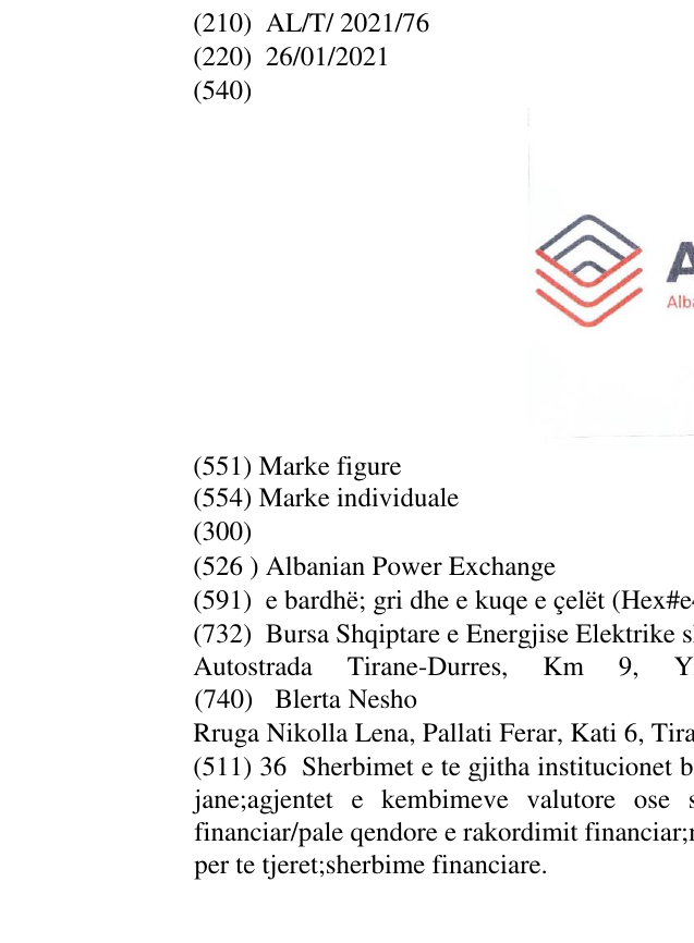 Zëri i markës Albanian Power Exchange në buletin