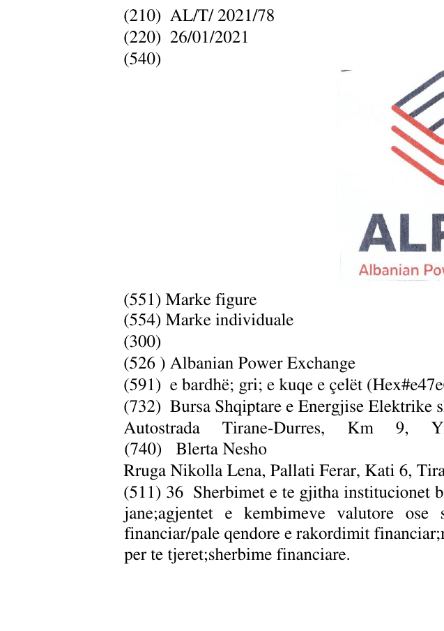 Zëri i markës Albanian Power Exchange në buletin