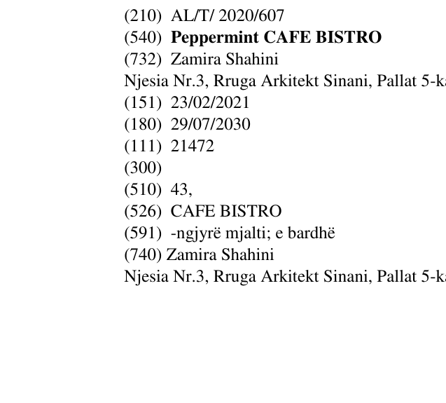 Zëri i markës Peppermint CAFE BISTRO në buletin