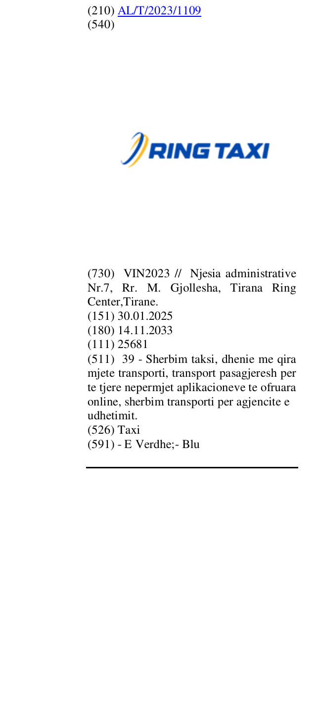 Zëri i markës Taxi në buletin