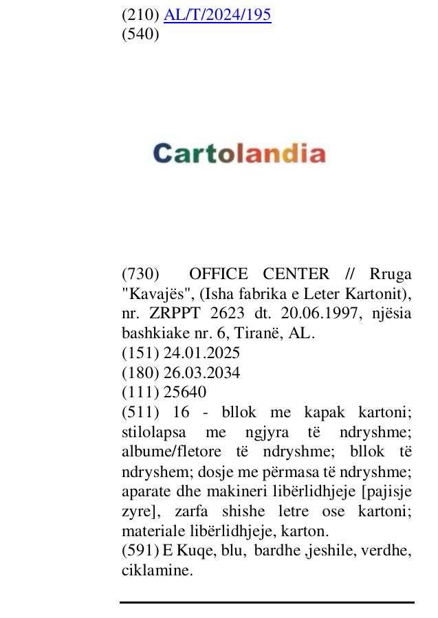 Zëri i markës Cartolandia në buletin