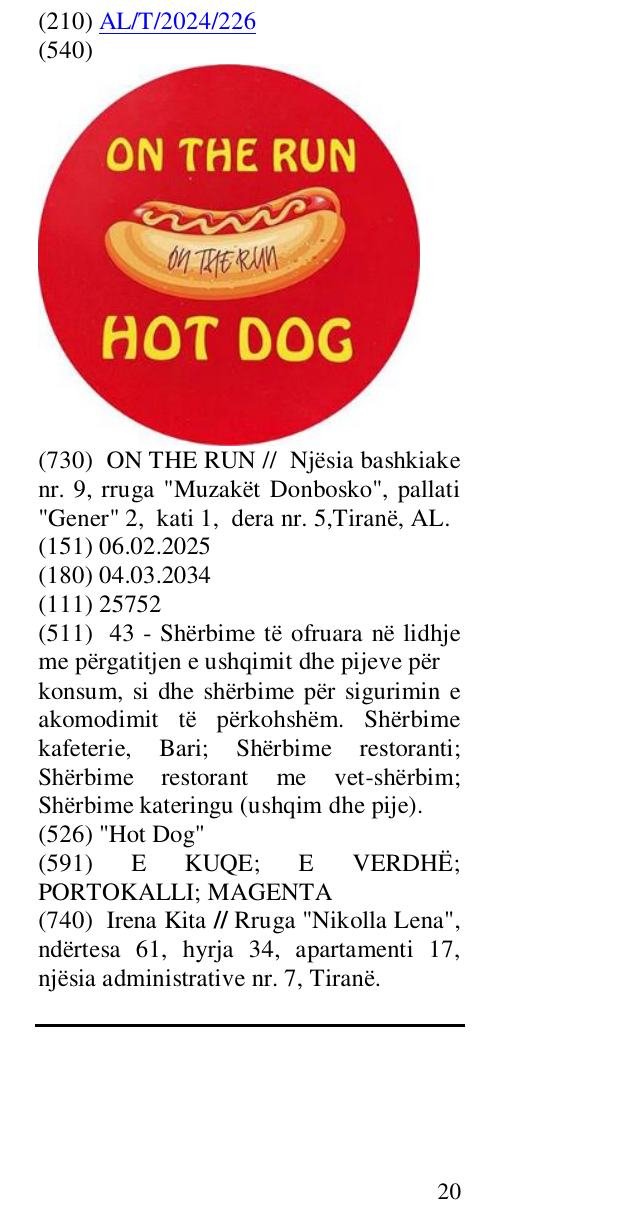 Zëri i markës "Hot Dog" në buletin