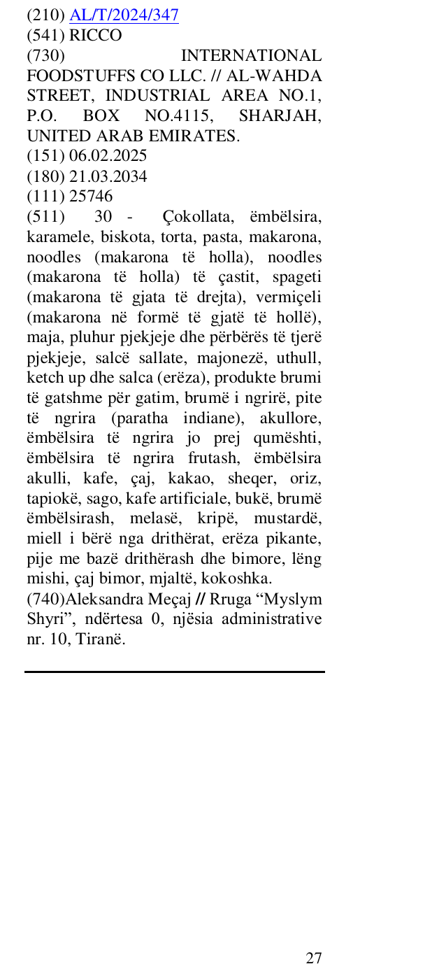 Zëri i markës RICCO në buletin