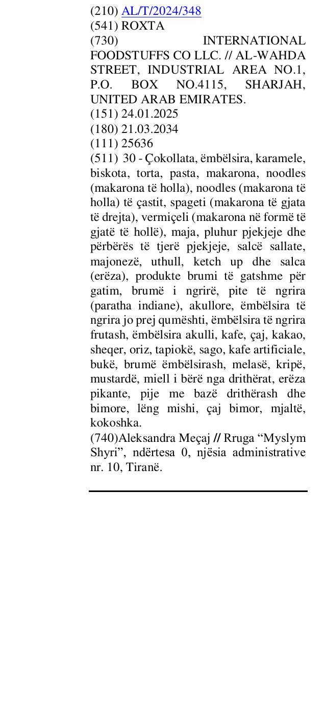 Zëri i markës ROXTA në buletin