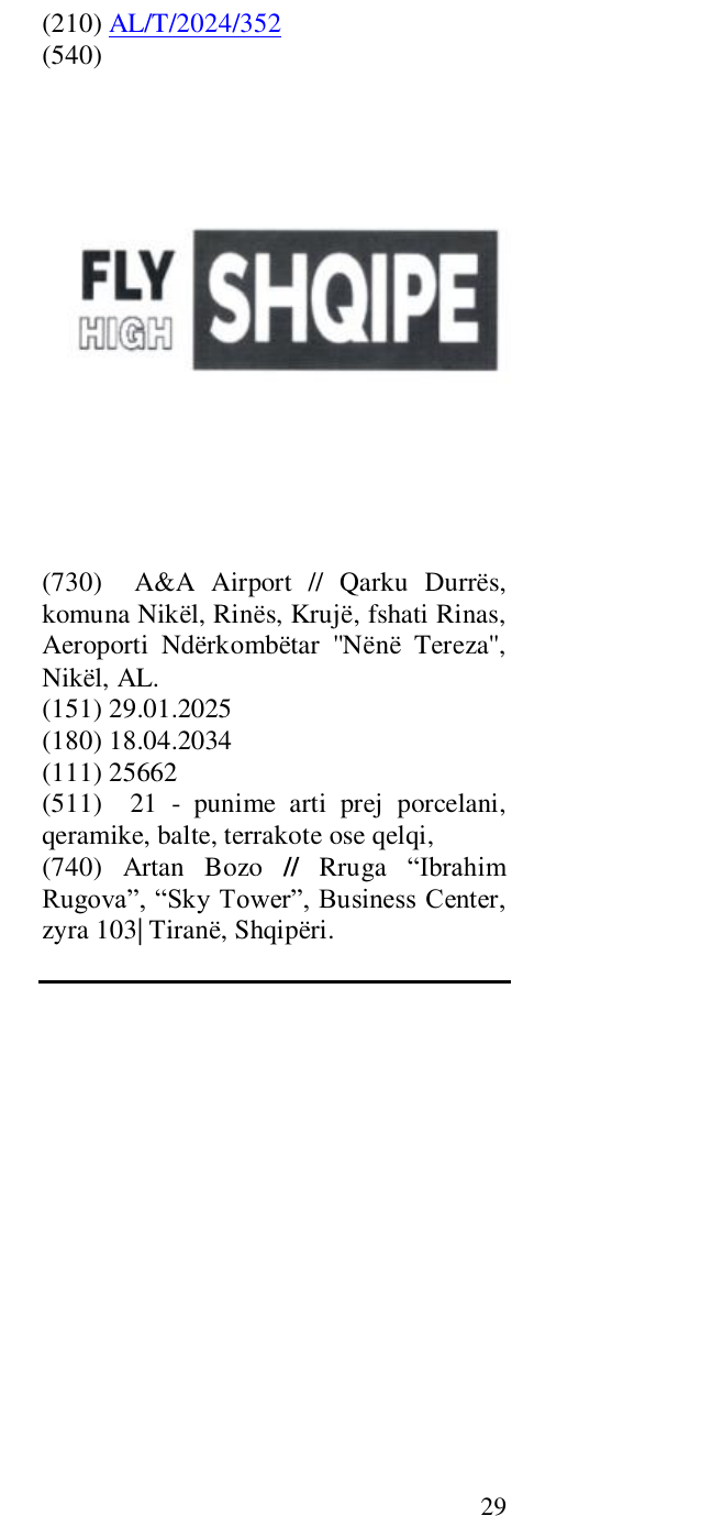 Zëri i markës FLY HIGH SHQIPE në buletin
