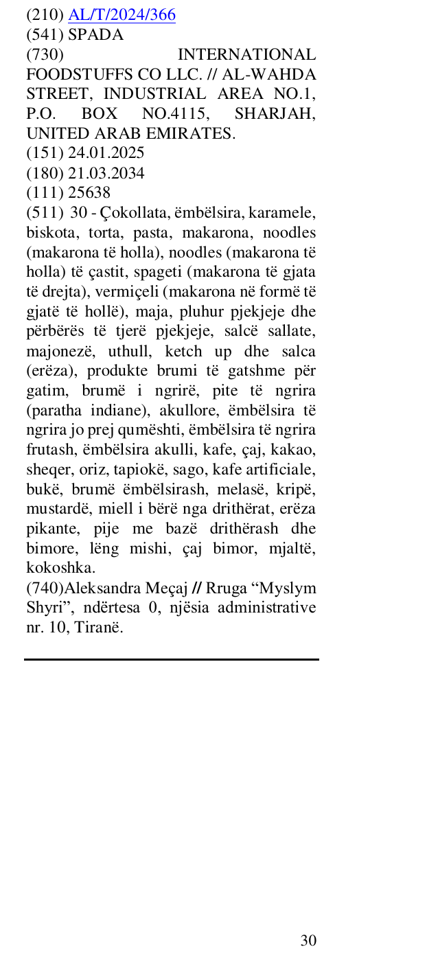 Zëri i markës SPADA në buletin