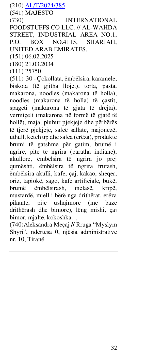 Zëri i markës MAJESTO në buletin