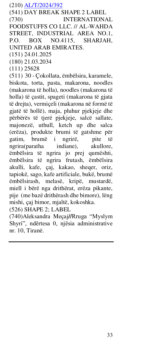 Zëri i markës SHAPE 2; LABEL në buletin