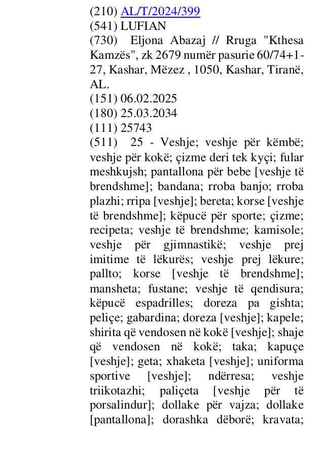 Zëri i markës LUFIAN në buletin