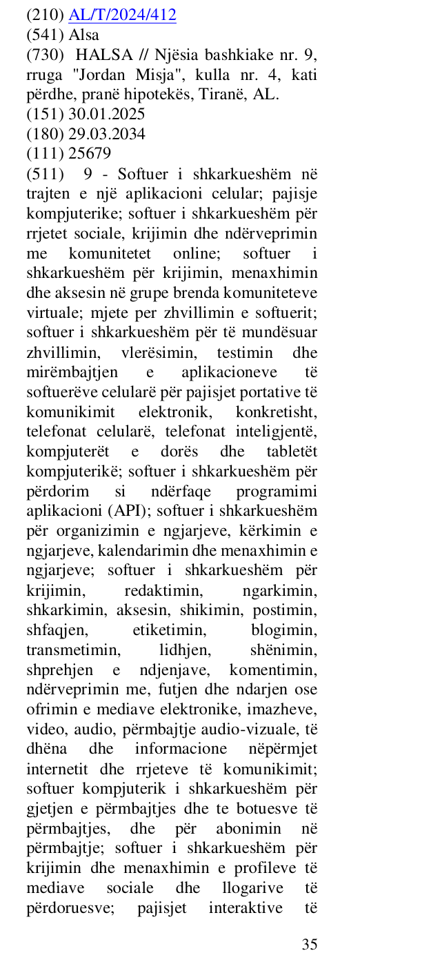 Zëri i markës Alsa në buletin