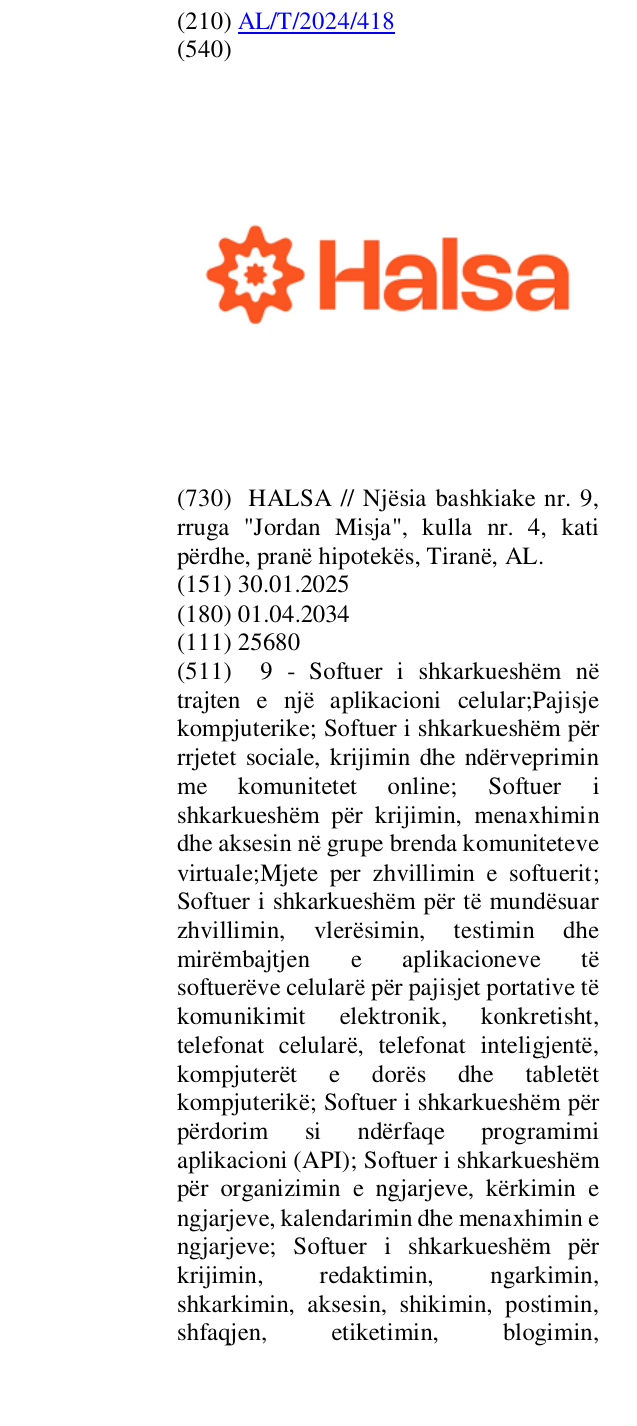 Zëri i markës Halsa në buletin