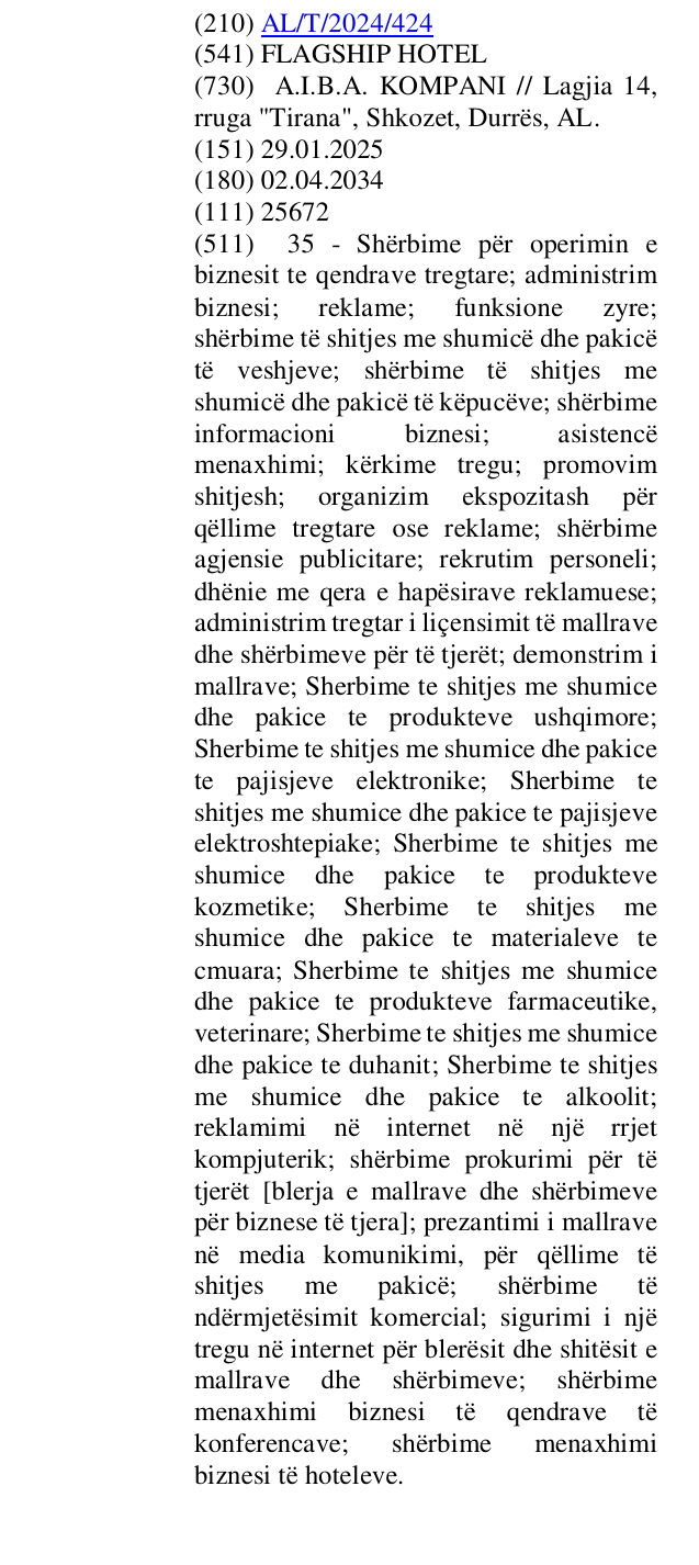 Zëri i markës HOTEL në buletin