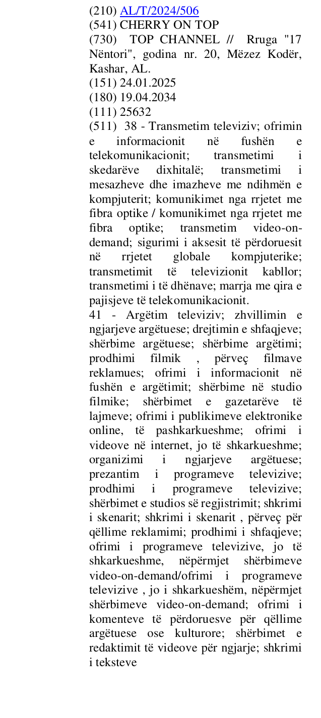 Zëri i markës CHERRY ON TOP në buletin