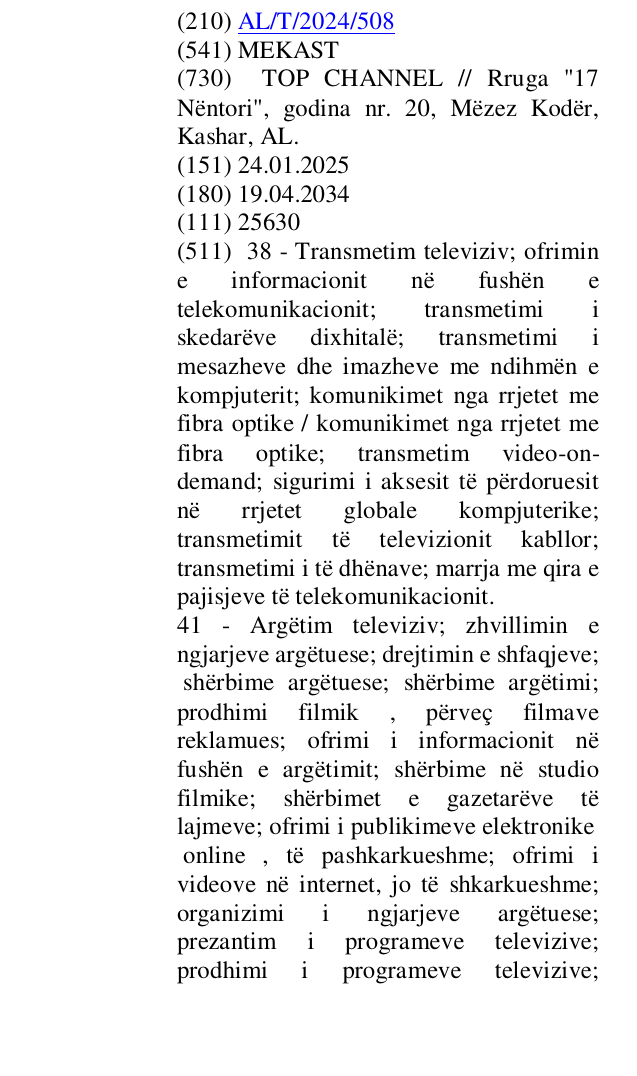 Zëri i markës MEKAST në buletin