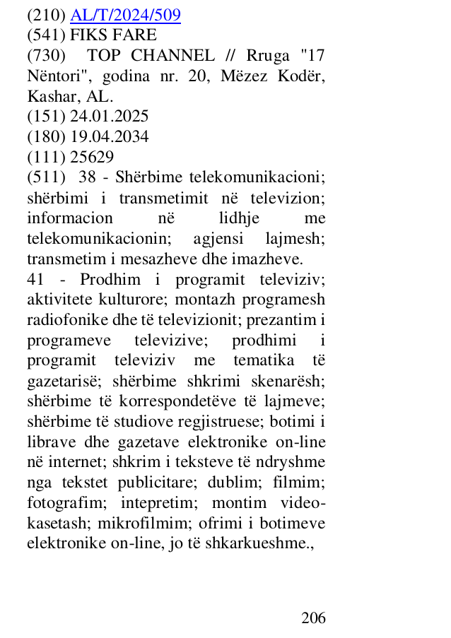 Zëri i markës FIKS FARE në buletin