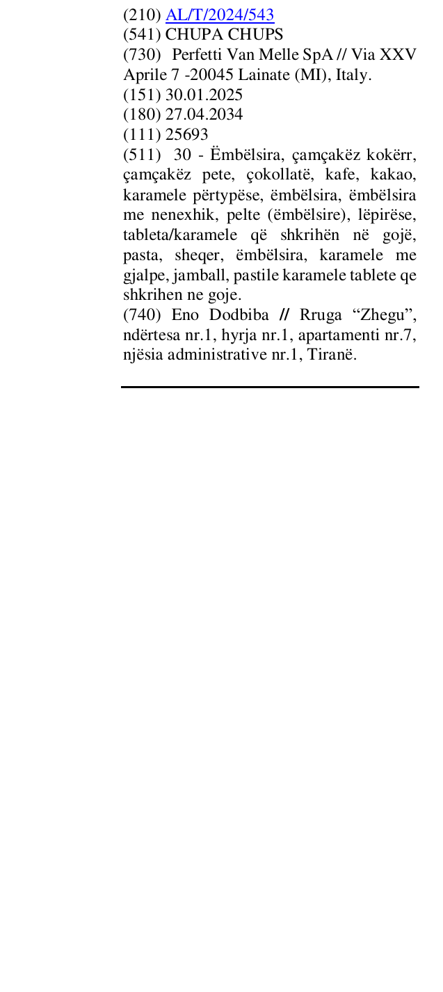 Zëri i markës CHUPA CHUPS në buletin