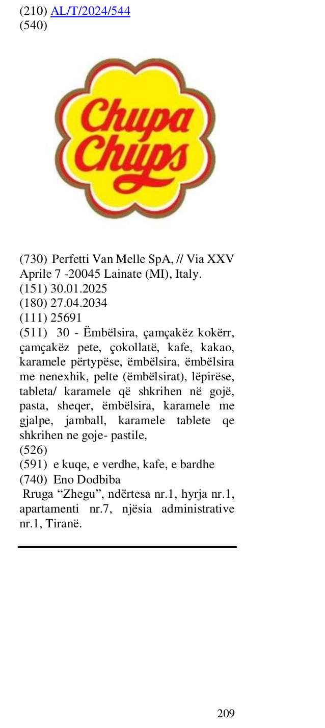 Zëri i markës chupa chups në buletin