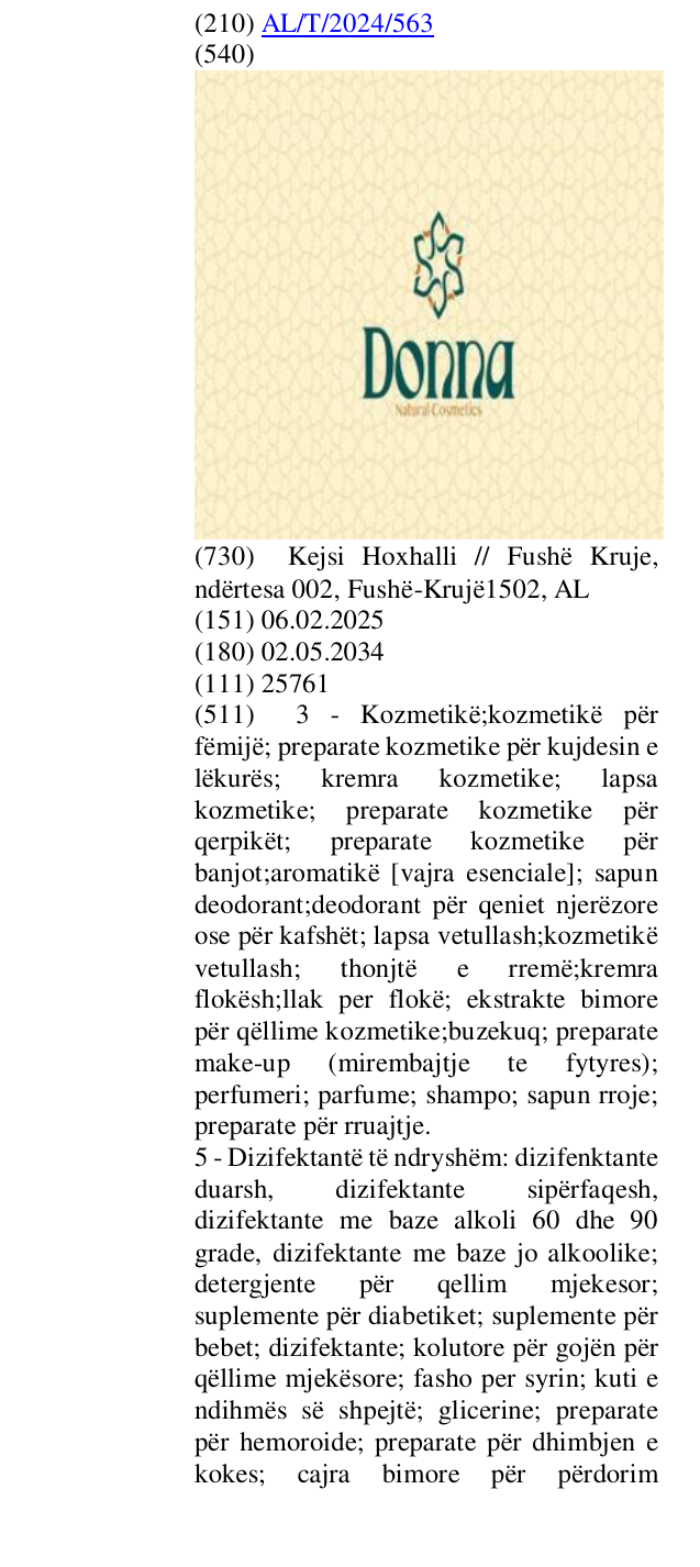Zëri i markës Natural; Cosmetics në buletin