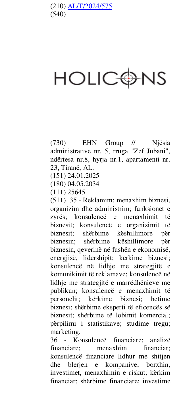 Zëri i markës HOLICONS në buletin
