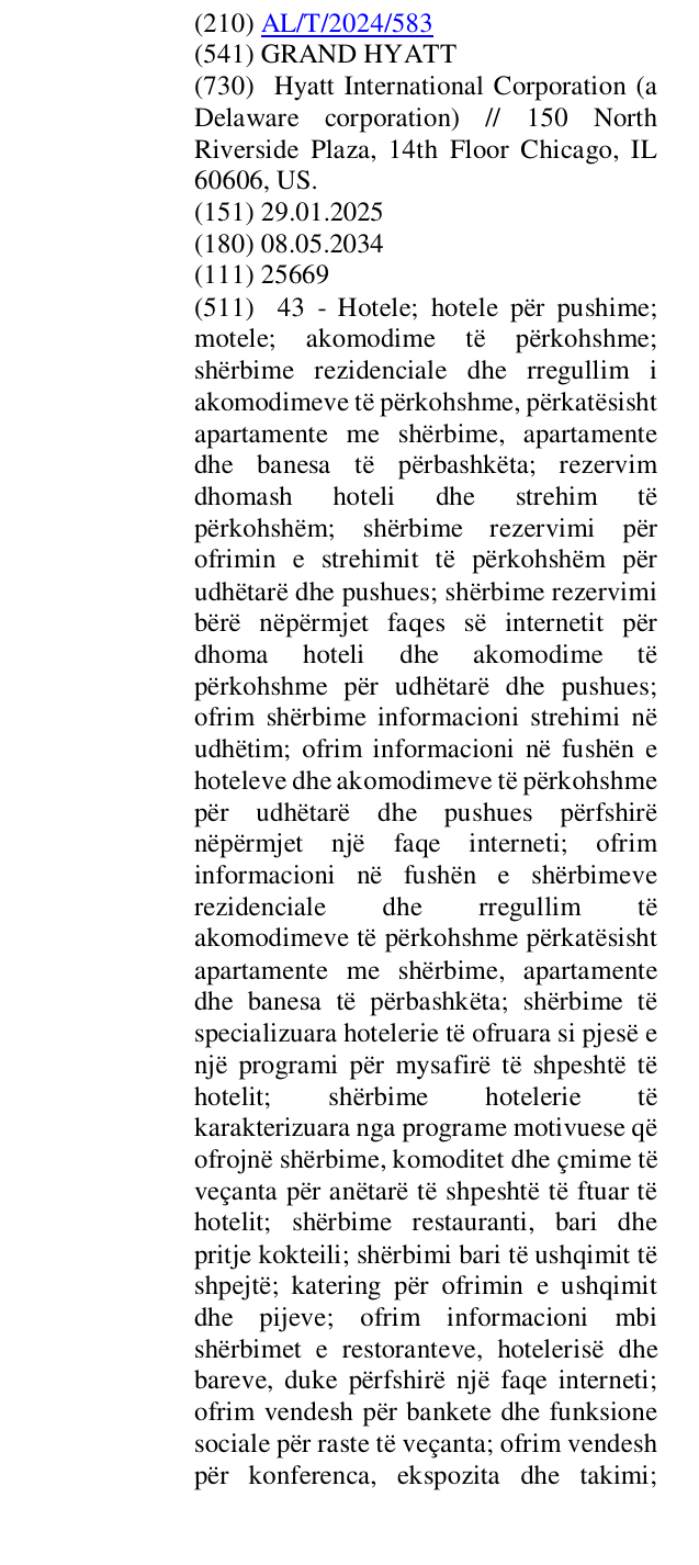 Zëri i markës GRAND HYATT në buletin