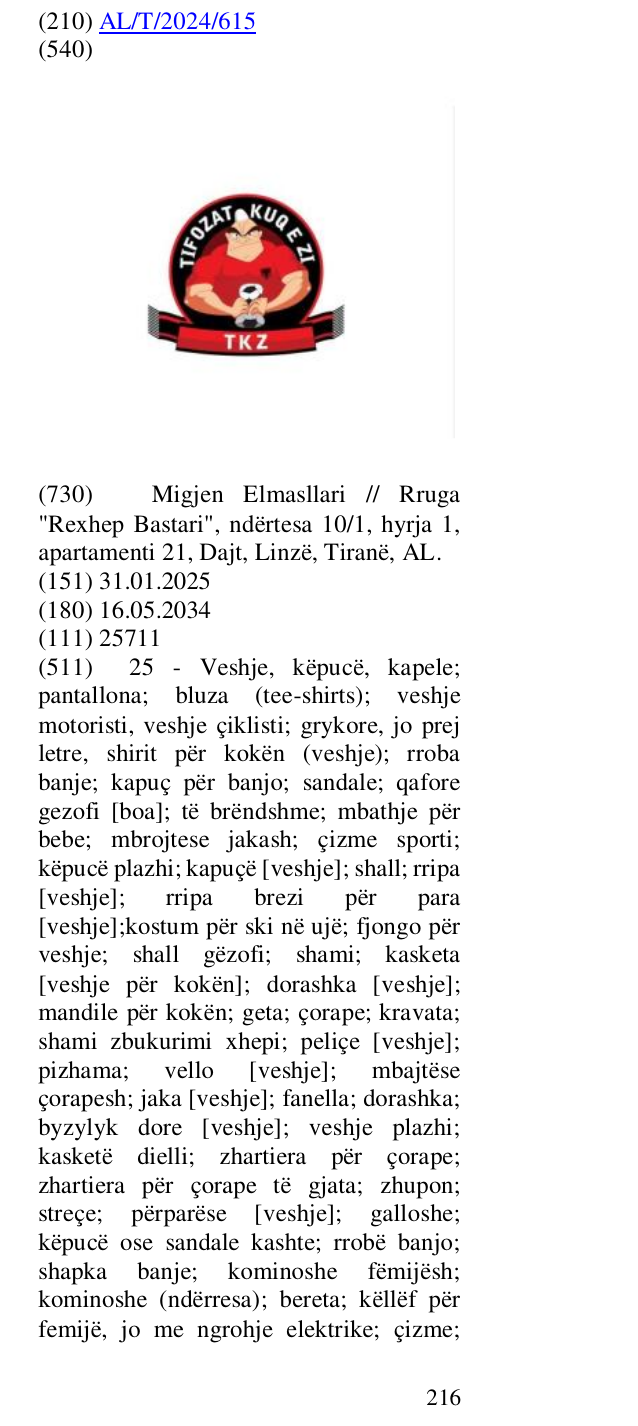 Zëri i markës "TIFOZAT KUQ E ZI " në buletin