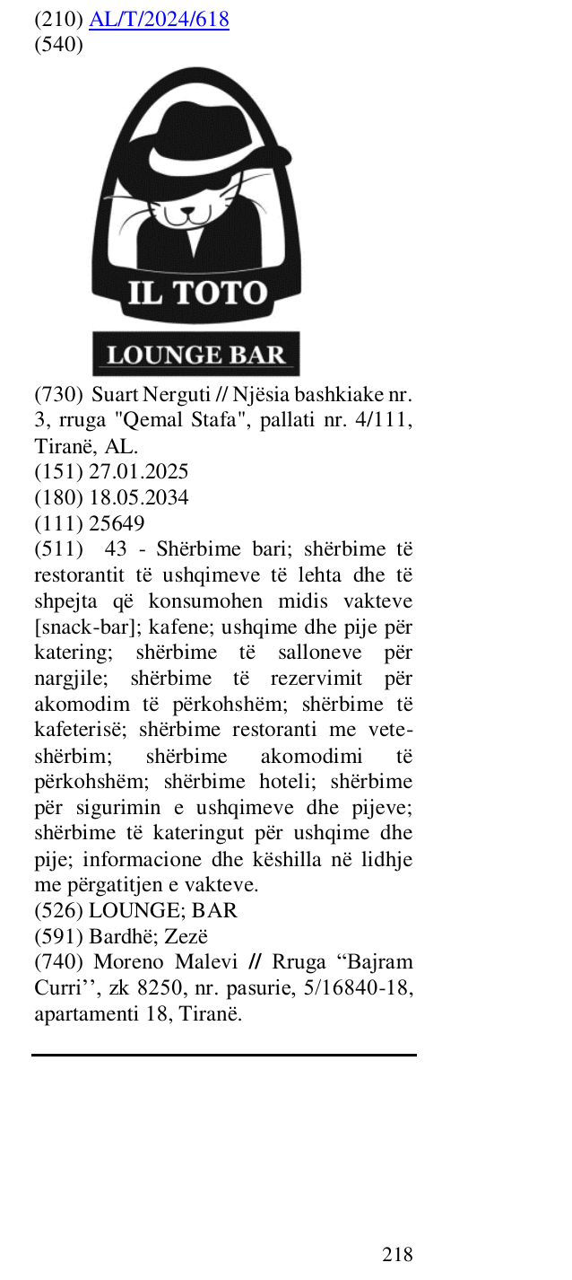 Zëri i markës LOUNGE; BAR në buletin