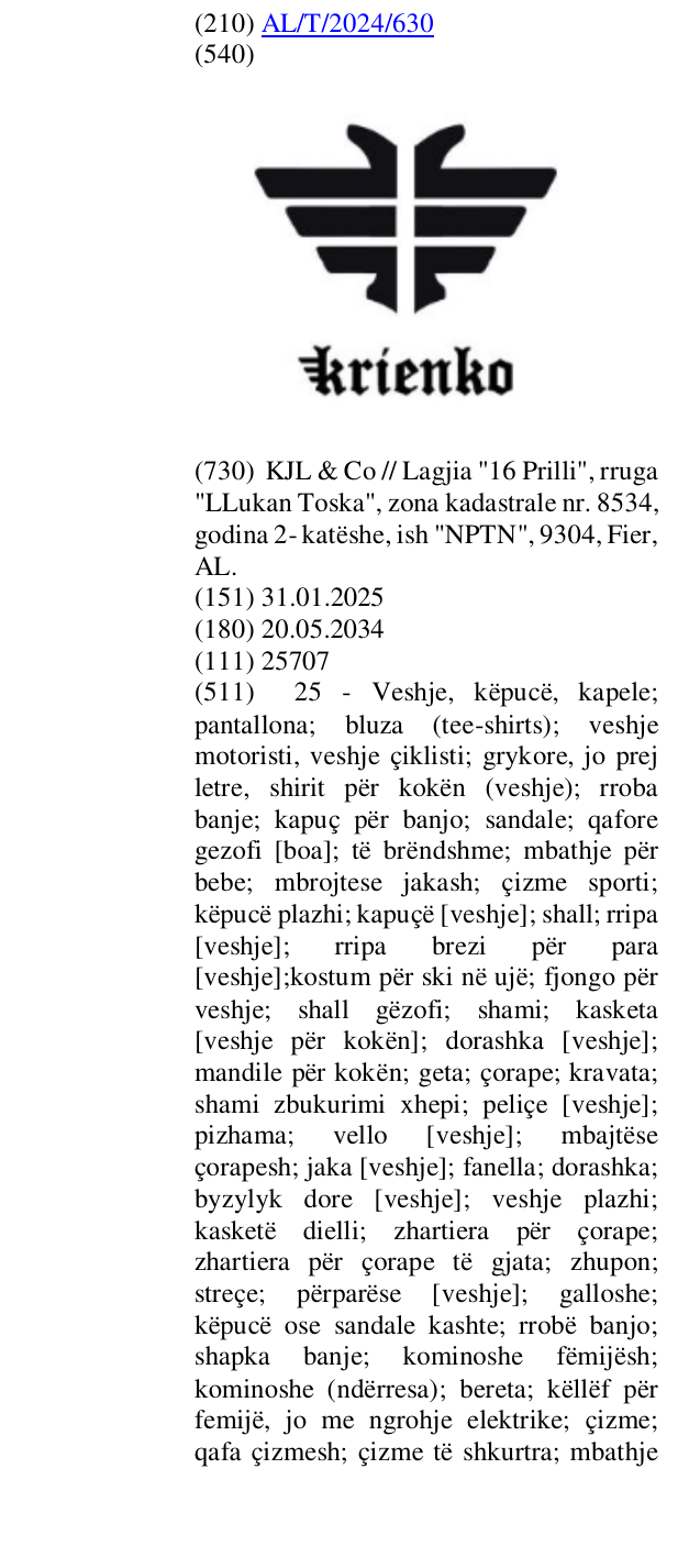Zëri i markës krienko në buletin