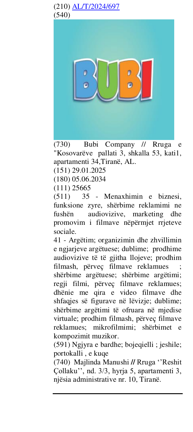 Zëri i markës BUBI në buletin