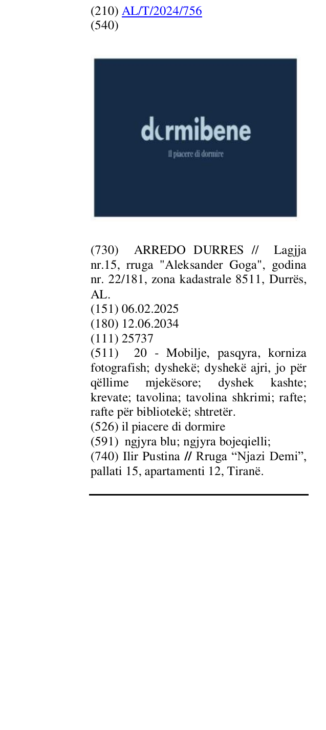 Zëri i markës il piacere di dormire në buletin