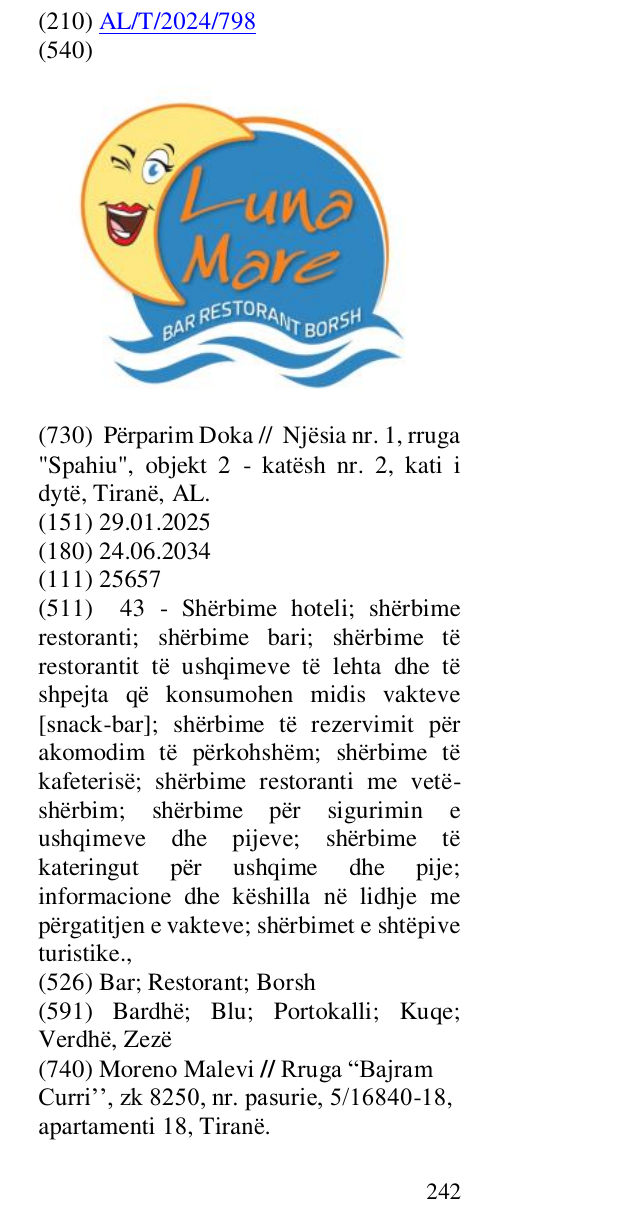 Zëri i markës Bar; Restorant; Borsh në buletin
