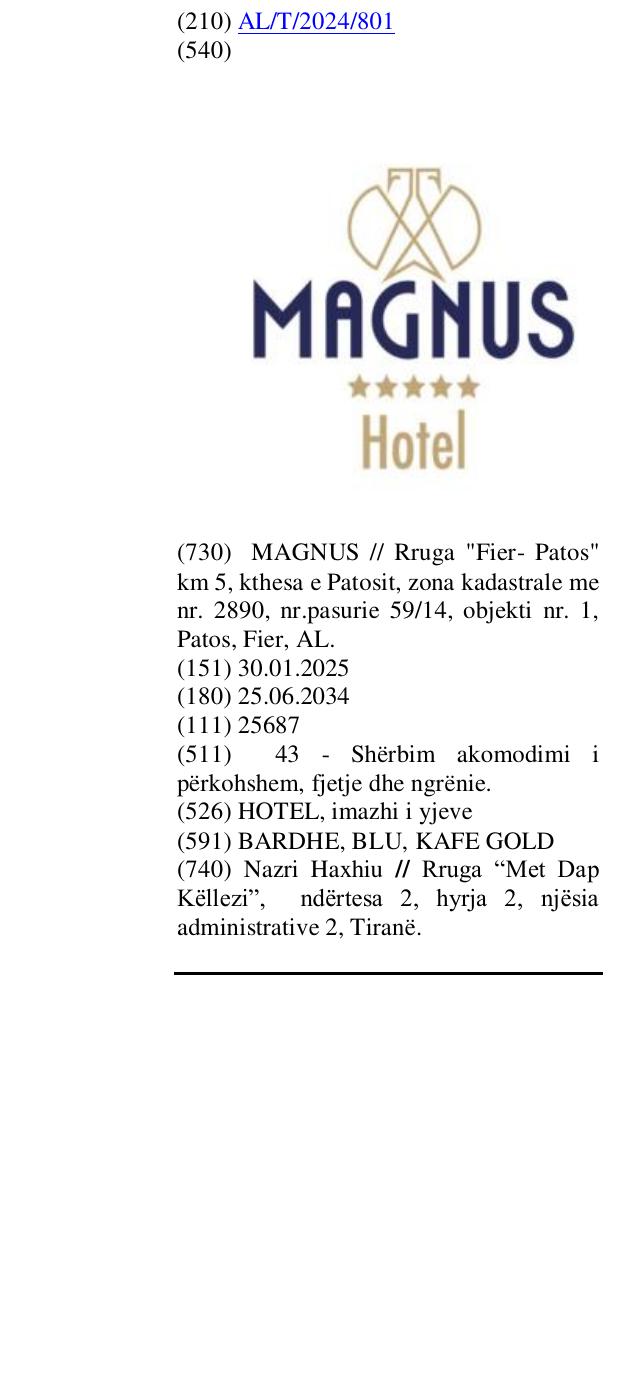 Zëri i markës HOTEL, imazhi i yjeve në buletin