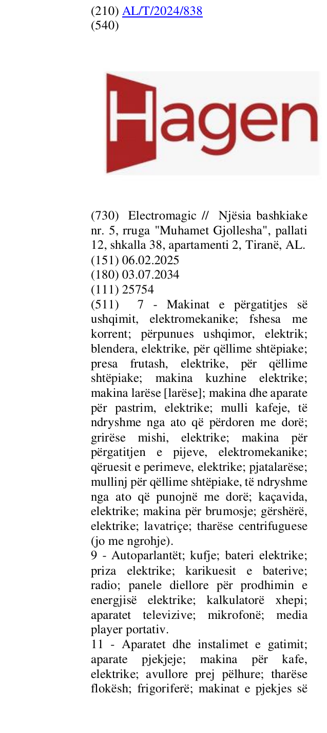 Zëri i markës Hagen në buletin