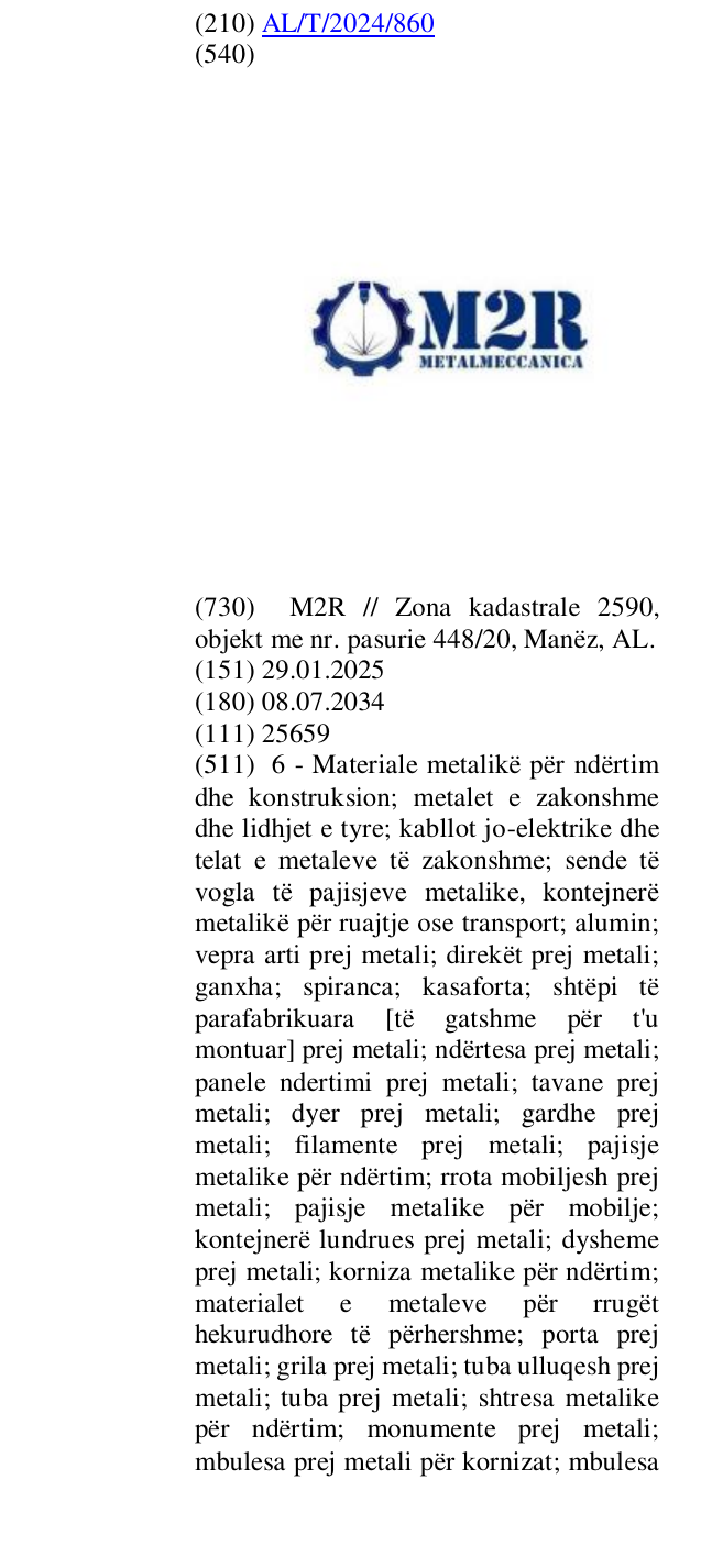 Zëri i markës METALMECCANICA në buletin