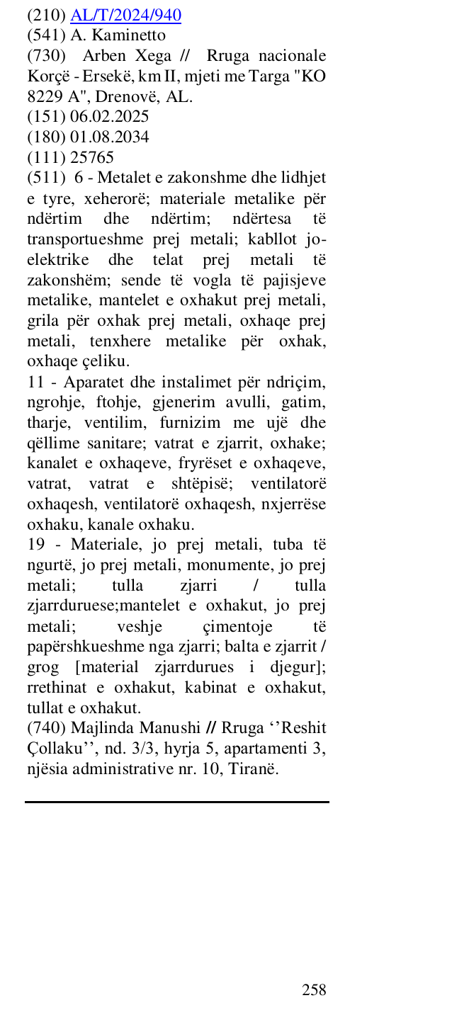 Zëri i markës A. Kaminetto në buletin