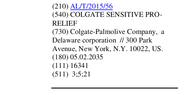 Zëri i markës COLGATE SENSITIVE PRO- RELIEF në buletin