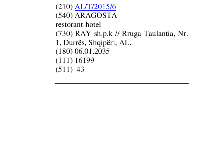 Zëri i markës ARAGOSTA restorant-hotel në buletin
